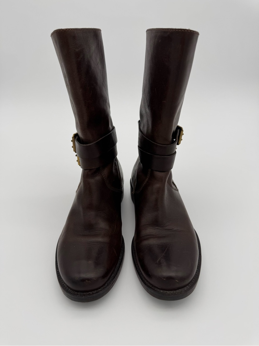 J. Crew Women's Dark Brown Leather Mid-Calf Buckle Boots